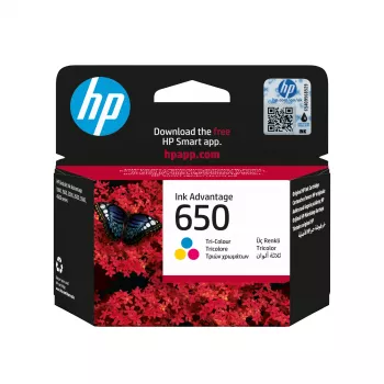 HP 650 Trīskrāsu oriģinālā Ink Advantage kasetne, ciāna, fuksīna, dzeltena, 1 gab., 200 lappuses