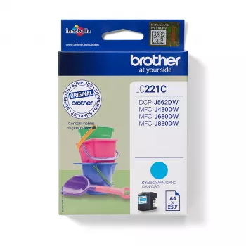 Oriģinālā Brother LC-221C cian kārtridža tintes drukāšanai, 260 lapas, DCPJ562DW, MFCJ480DW