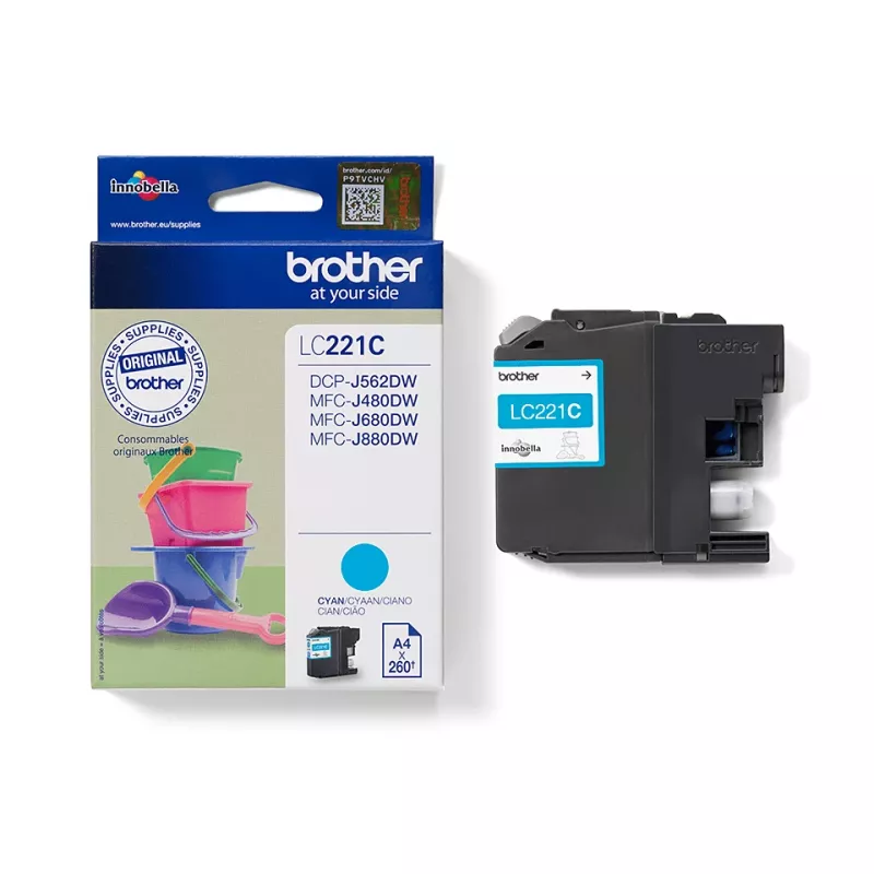 Oriģinālā Brother LC-221C cian kārtridža tintes drukāšanai, 260 lapas, DCPJ562DW, MFCJ480DW
