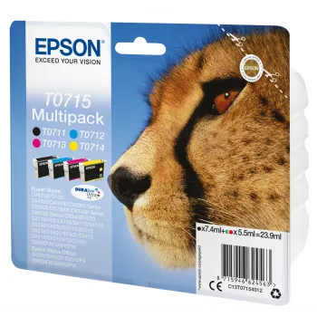 Epson Multipack 4-krāsu T0715 DURABrite Ultra tinte, melna, zila, fuksīna, dzeltena, 7,4 ml, 5,5 ml, 1 gab., komplekts