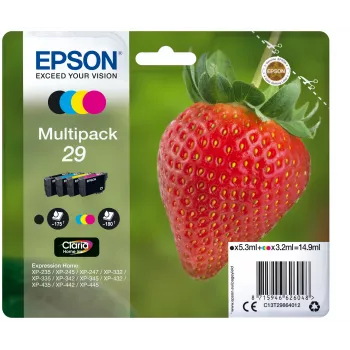 Epson Strawberry Multipack 4-colours 29 Claria Home Ink, Melns, ciāna, fuksīna, dzeltena, 5.3 ml, 3.2 ml, 1 gab., 175 lapas, Multi pack