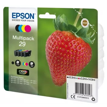 Epson Strawberry Multipack 4-colours 29 Claria Home Ink, Melns, ciāna, fuksīna, dzeltena, 5.3 ml, 3.2 ml, 1 gab., 175 lapas, Multi pack