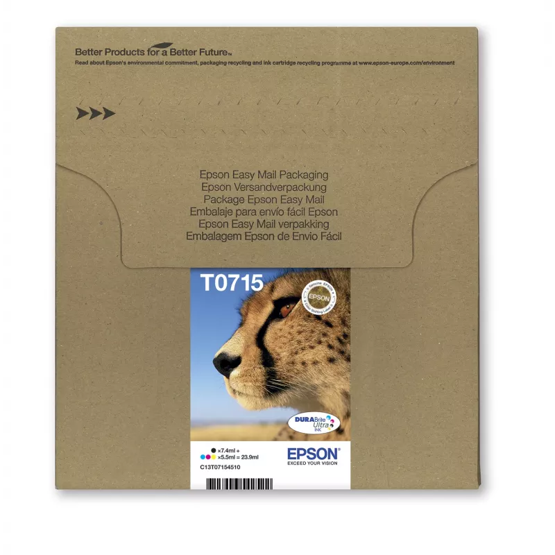 Epson Multipack 4-colours T071 EasyMail, Standarta izneses, Melns, Ciāna, fuksīna, Dzeltens, 7.4 ml, 5.5 ml, 1 gab., Daudzpakete