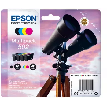 Epson Multipack 4-colours 502 Ink, Standard Yield, Melns, ciāna, fuksīna, dzeltena, 4.6 ml, 3.3 ml, 1 gab., 210 lapas