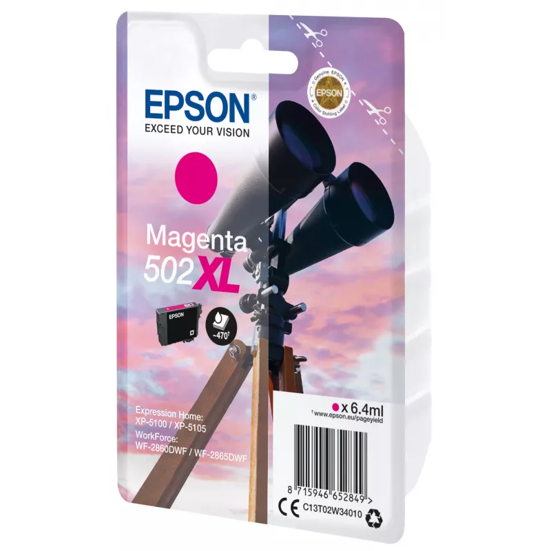 Epson Singlepack fuksīna 502XL tinte, Augsta (XL) ietilpība, fuksīna, Pigmenta tinte, 6,4 ml, 1 gab., 470 lpp.