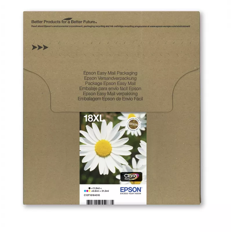 Epson Daisy Multipack 4-krāsu 18XL EasyMail, augsta (XL) ietilpība, melna, ciāna, fuksīna, dzeltena, 11,5 ml, 6,6 ml, 1 gab., daudzpaka