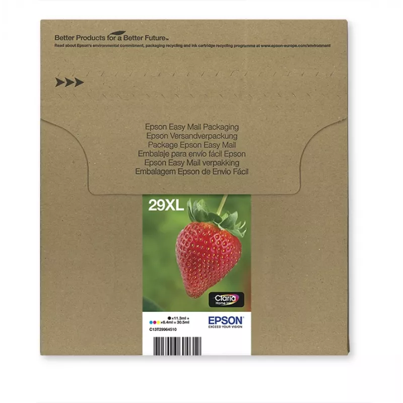 Epson Strawberry Multipack 4-krāsu 29XL EasyMail, augsta (XL) ietilpība, melna, ciāna, fuksīna, dzeltena, 11,3 ml, 6,4 ml, 1 gab., komplekts