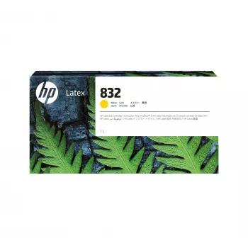 HP 832 1 litra dzeltena lateksa tintes kasetne, HP Latex 700, 700 W, 800, 800 W printeriem, termiskā tintes drukāšana, dzeltena, Ķīna, ASV, Singapūra, 243 mm, 64 mm