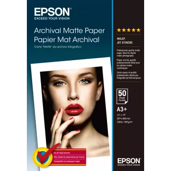 Epson Archival Matte Paper, DIN A3+, 189 g/m², 50 loksnes, tintes drukāšanai, A3+ (330x483 mm), matēts, 50 loksnes, 192 g/m², balts
