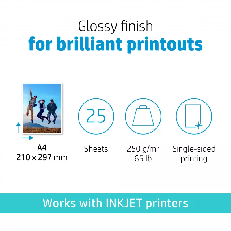 HP Advanced Photo Paper, glancēts, 250 g/m², A4 (210 x 297 mm), 25 loksnes