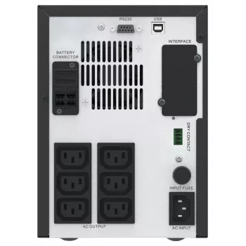 APC Easy UPS 1 Ph Line Interactive, 1500VA, Tower, 230V, 6 IEC C13 outleti, AVR, sausais kontakts, LCD, bez tīkla kartes atbalsta
