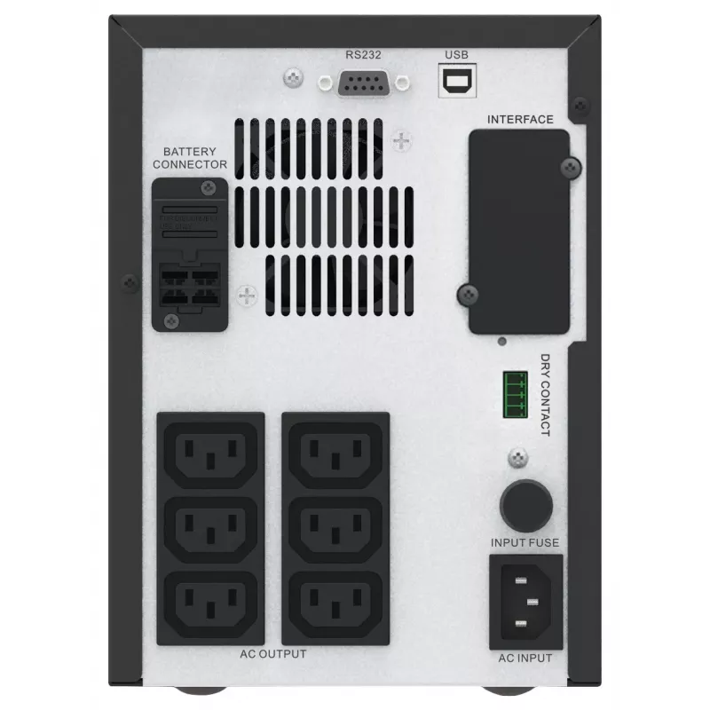 APC Easy UPS 1 Ph Line Interactive, 1500VA, Tower, 230V, 6 IEC C13 outleti, AVR, sausais kontakts, LCD, bez tīkla kartes atbalsta