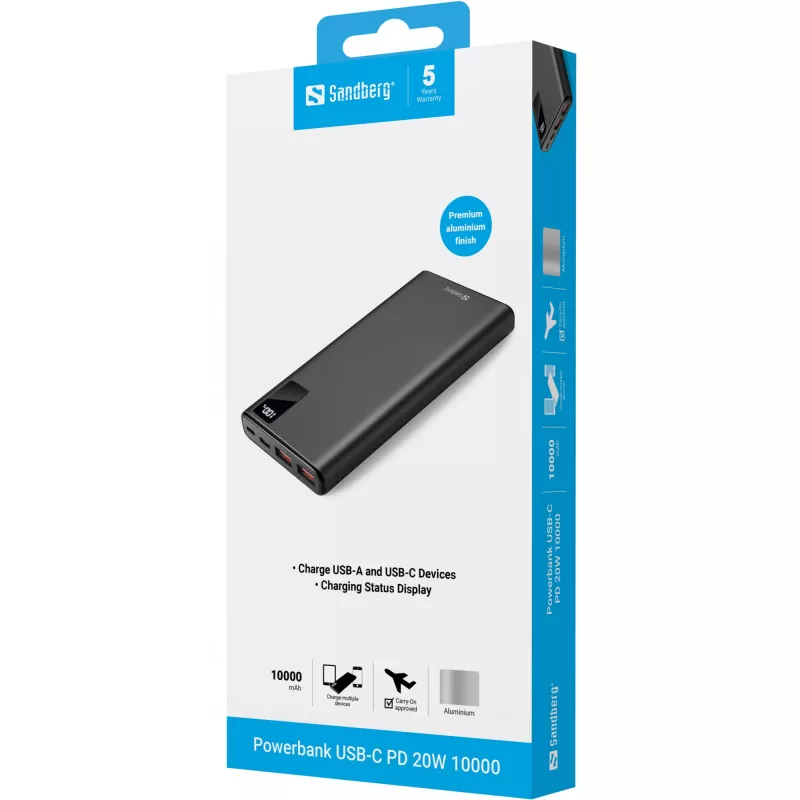 Pārnēsājams akumulators Sandberg Powerbank USB-C PD 20W 10000, 10000 mAh