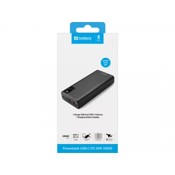 Pārnēsājams akumulators Sandberg Powerbank USB-C PD 20W 20000, 20000 mAh