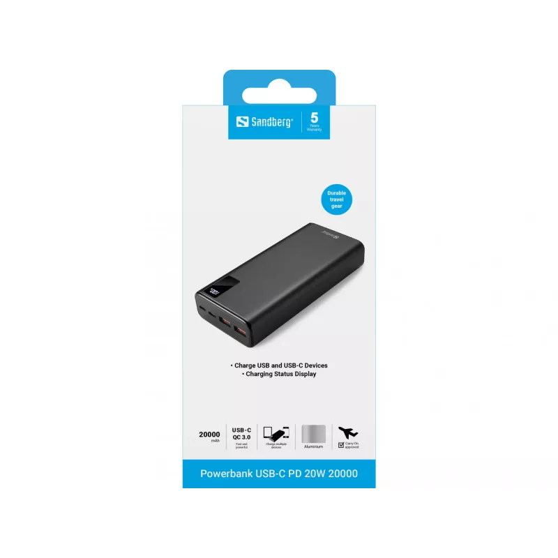 Pārnēsājams akumulators Sandberg Powerbank USB-C PD 20W 20000, 20000 mAh