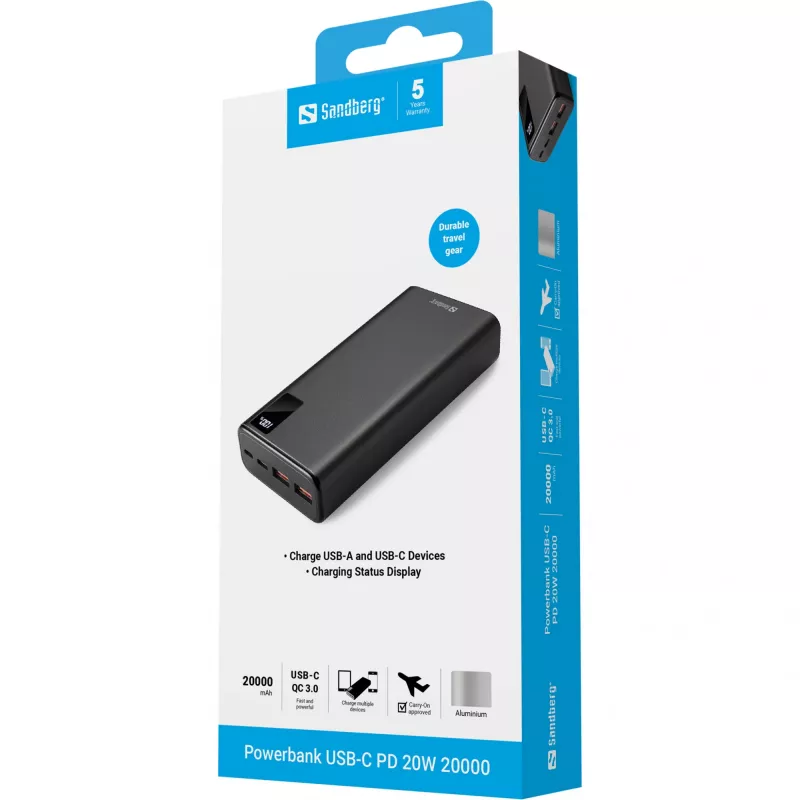 Pārnēsājams akumulators Sandberg Powerbank USB-C PD 20W 20000, 20000 mAh