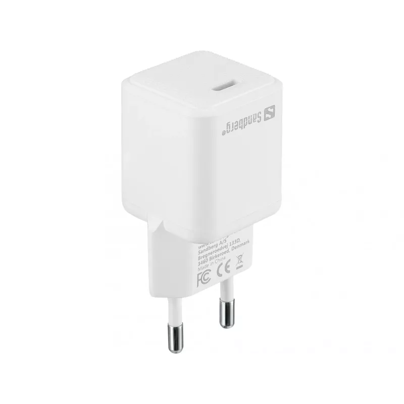 Sandberg USB-C maiņstrāvas lādētājs PD20W ES, iekštelpām, maiņstrāva, 5 V, 3 A, balts