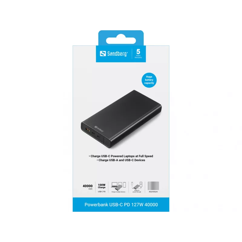 Pārnēsājams ārējais akumulators Sandberg USB-C PD 127W 40000 mAh