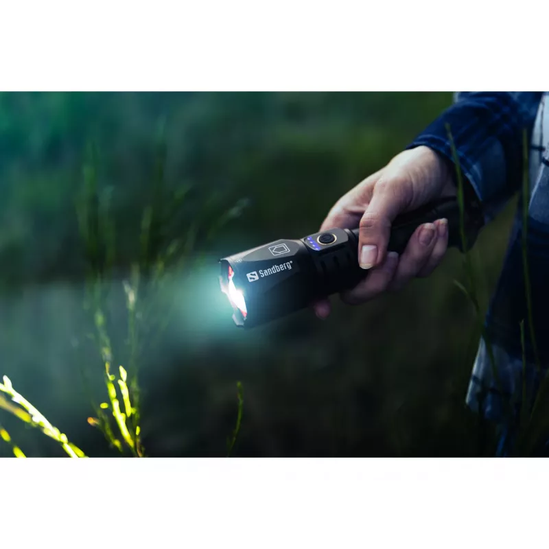 Sandberg Survivor Torch Powerbank 5000, rokas lukturis, melns, alumīnijs, IPX4, -30 - 40 °C, FCC, RoHS, UKCA, CE