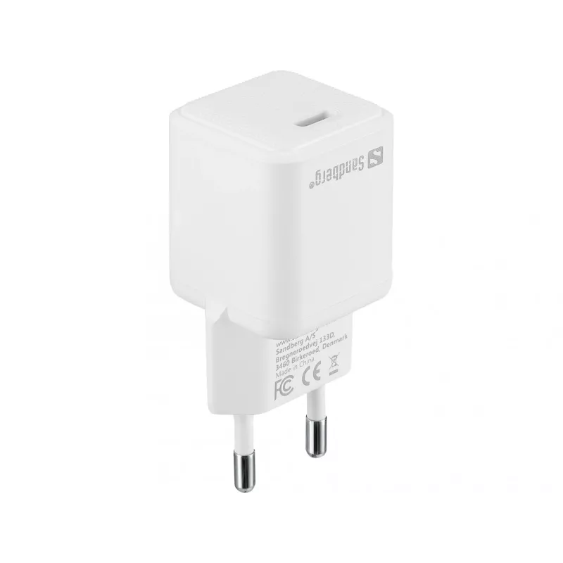 Sandberg USB-C maiņstrāvas lādētājs PD20W SAVER, iekštelpām, maiņstrāva, 12 V, 3 A, balts