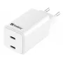 Sandberg AC lādētājs Dual USB-C PD65W ES, iekštelpām, maiņstrāva, 20 V, 3,25 A, balts