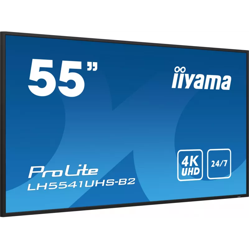iiyama LH5541UHS-B2 Signālu displejs Kioska dizains 138.7 cm (54.6 collas) LCD 500 cd/m² 4K Ultra HD Melns Iebūvēts procesors 24/7