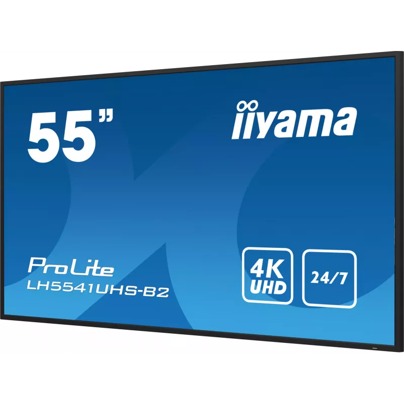 iiyama LH5541UHS-B2 Signālu displejs Kioska dizains 138.7 cm (54.6 collas) LCD 500 cd/m² 4K Ultra HD Melns Iebūvēts procesors 24/7