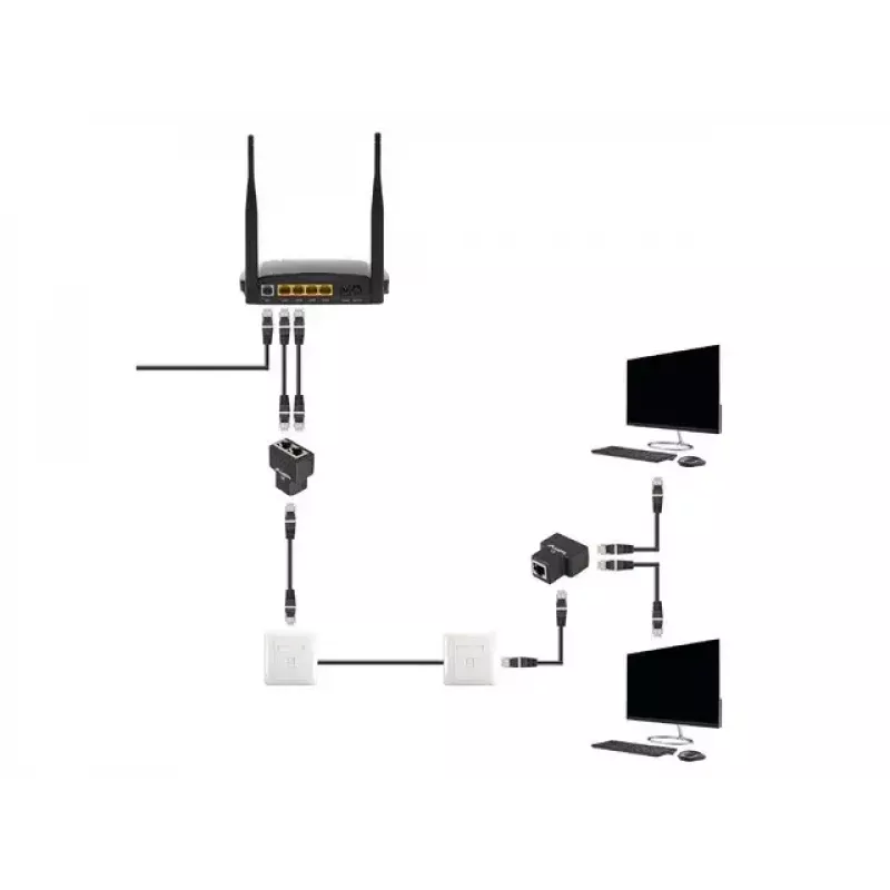 Kabeļu sadalītājs Lanberg ADS-RJ45-2RJ45-OS Melns