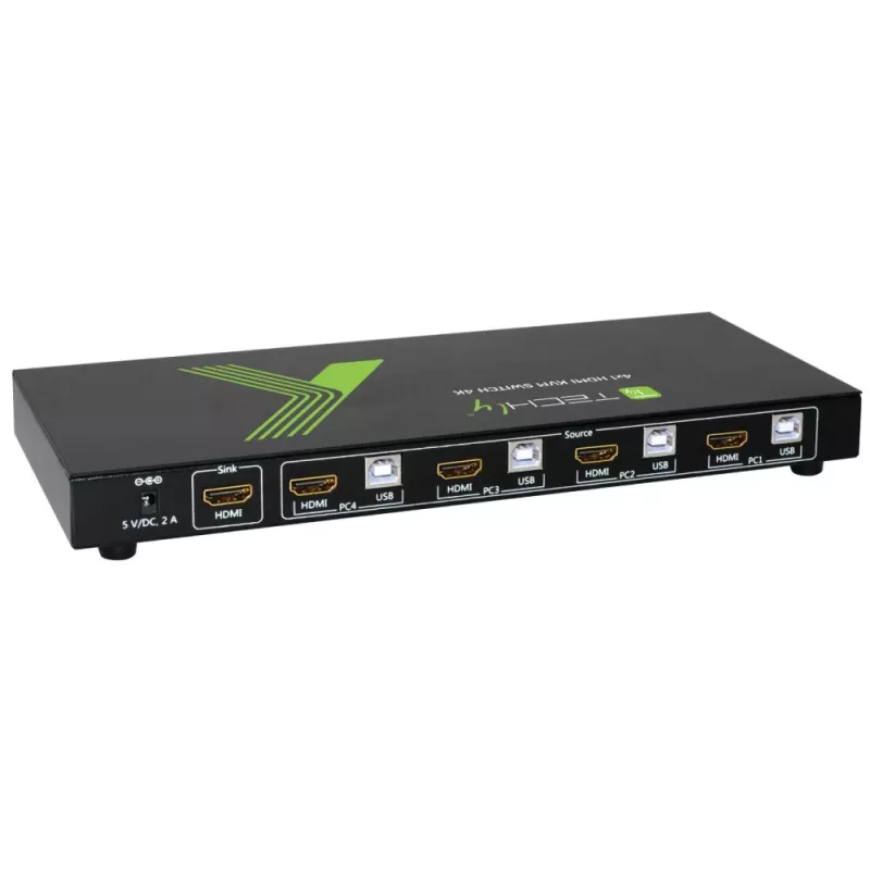 Techly 4x1 USB HDMI 4Kx2K IDATA KVM-HDMI4U KVM slēdzis Melns