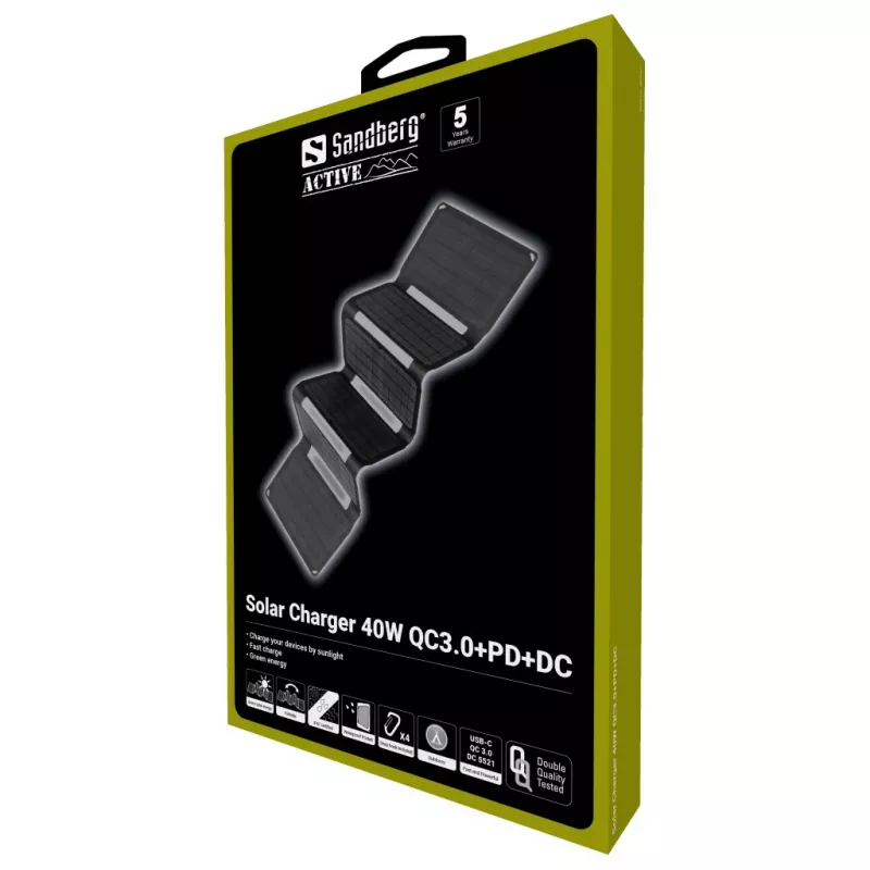 Sandberg Solar Charger 40W QC3.0+PD+DC, āra, saules, melns