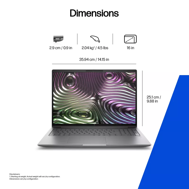 HP Zbook X G1i Intel Core Ultra 7 255H 40,6 cm (16 collu) WUXGA 32 GB DDR5-SDRAM NVIDIA RTX PRO 2000 Blackwell Wi-Fi 7 (802.11be) Windows 11 Pro AI darbstacija, AI dators