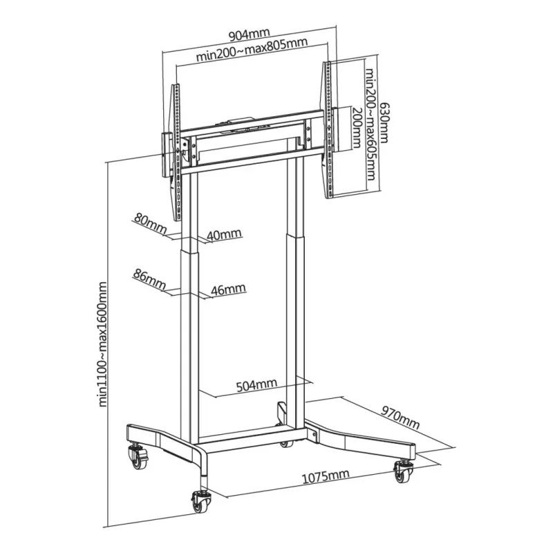 Techly ICA-TR68M TV stiprinājums/statīvs 2,54 m (100 collas) Melns