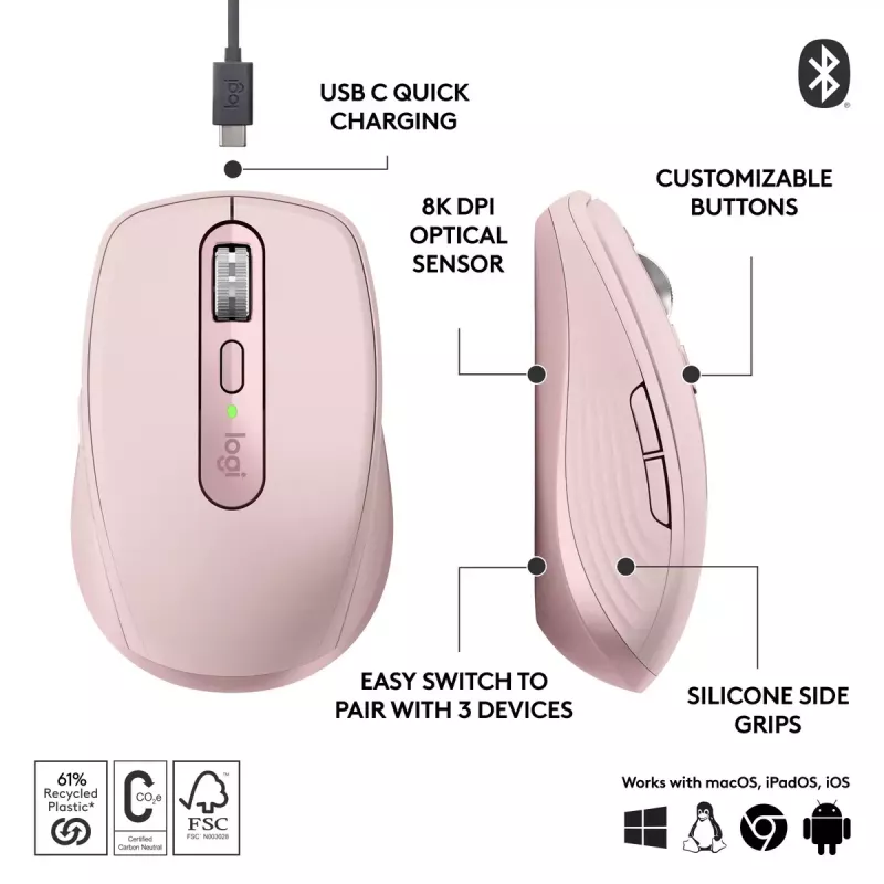 pele Logitech MX 3S Pink USB Optical