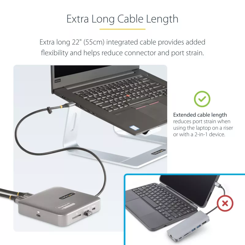 StarTech.com USB C dokstacija, divi 4K 60Hz HDMI saderīga ar Macbook Pro (M1/M2/M3/M4) un Windows, USB-A/USB-C 10Gbps centrmezgls, 100W strāvas piegāde, GbE, SD, 22 collu/56 cm kabelis