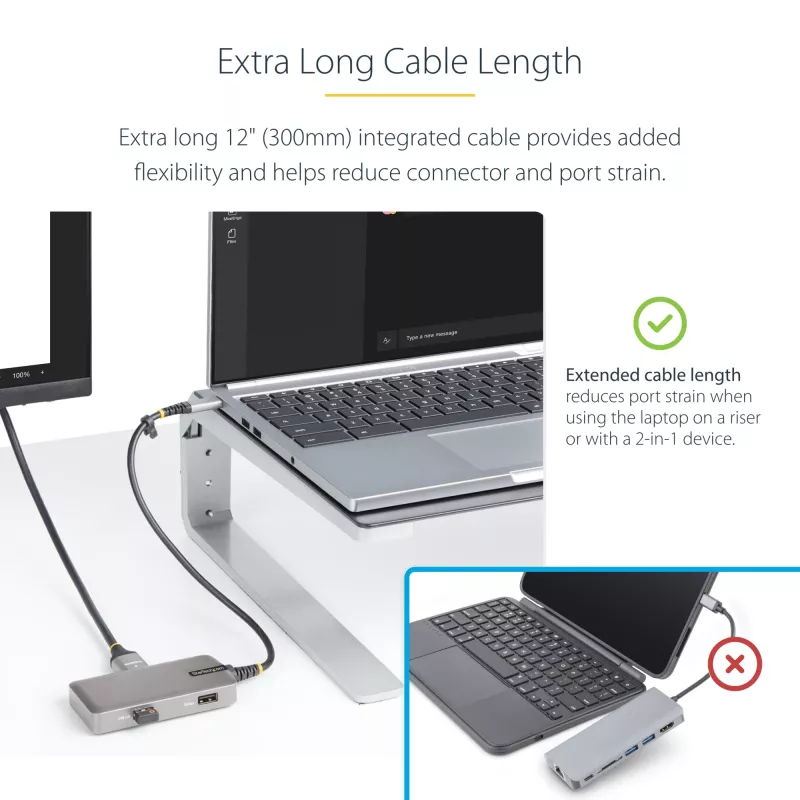 StarTech.com USB-C multiportu adapteris - 4K 60Hz HDMI - HDR - 2 portu 5Gbps USB 3.0 centrmezgls - 100W strāvas padeves caurlaide - GbE - sertificēts darbam ar Chromebook - Windows/macOS