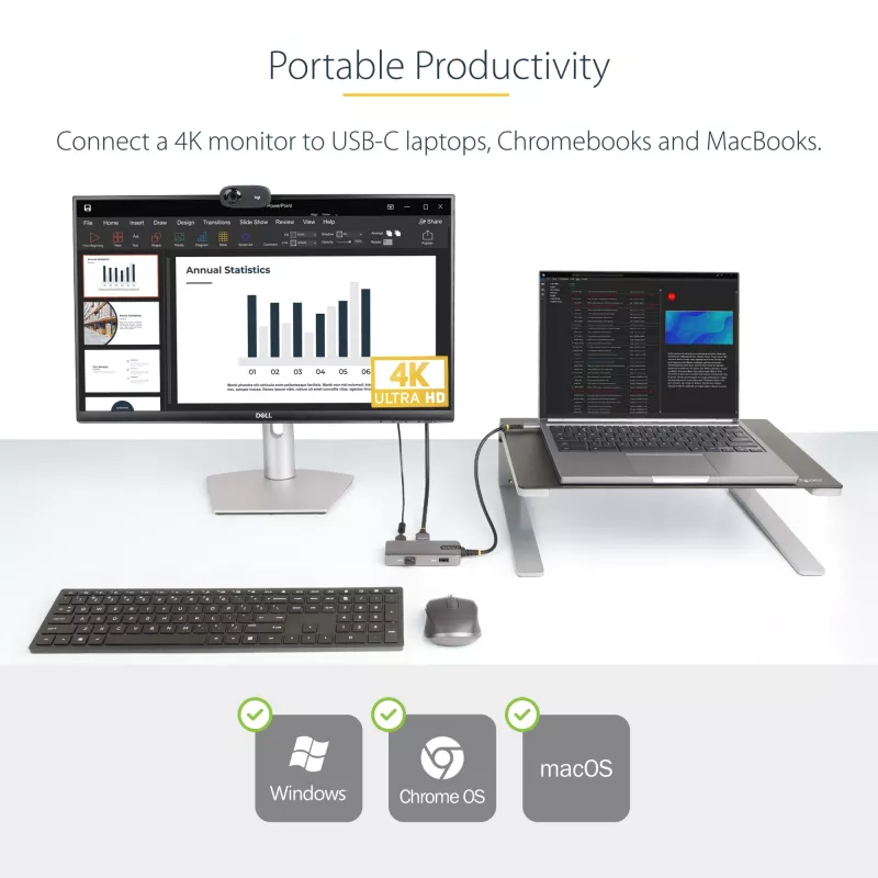 StarTech.com USB-C multiportu adapteris - 4K 60Hz HDMI ar HDR - 3 portu USB centrmezgls - 100W Power Delivery caurlaide - sertificēts Works With Chromebook - Windows/macOS/iPadOS/Android™
