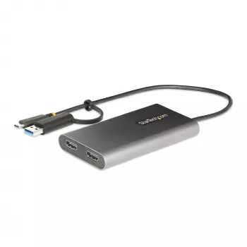 StarTech.com USB-C uz divu HDMI adapteris - USB-C vai A uz 2x HDMI - 4K 60Hz - 100W Power Delivery caurlaide - 1 pēda (30 cm) iebūvēts kabelis - USB uz HDMI vairāku monitoru pārveidotājs klēpjdatoram - TAA