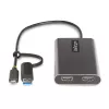 StarTech.com USB-C uz divu HDMI adapteris - USB-C vai A uz 2x HDMI - 4K 60Hz - 100W Power Delivery caurlaide - 1 pēda (30 cm) iebūvēts kabelis - USB uz HDMI vairāku monitoru pārveidotājs klēpjdatoram - TAA