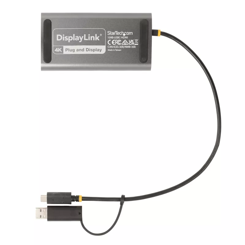 StarTech.com USB-C uz divu HDMI adapteris - USB-C vai A uz 2x HDMI - 4K 60Hz - 100W Power Delivery caurlaide - 1 pēda (30 cm) iebūvēts kabelis - USB uz HDMI vairāku monitoru pārveidotājs klēpjdatoram - TAA