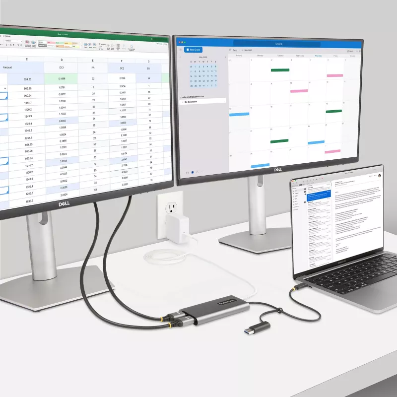 StarTech.com USB-C uz divu HDMI adapteris - USB-C vai A uz 2x HDMI - 4K 60Hz - 100W Power Delivery caurlaide - 1 pēda (30 cm) iebūvēts kabelis - USB uz HDMI vairāku monitoru pārveidotājs klēpjdatoram - TAA
