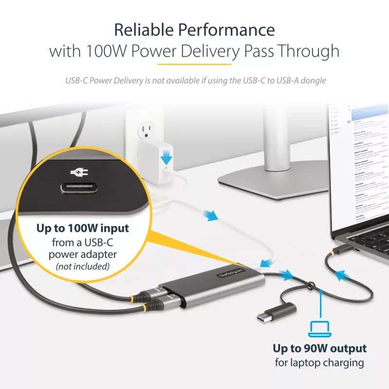 StarTech.com USB-C uz divu HDMI adapteris - USB-C vai A uz 2x HDMI - 4K 60Hz - 100W Power Delivery caurlaide - 1 pēda (30 cm) iebūvēts kabelis - USB uz HDMI vairāku monitoru pārveidotājs klēpjdatoram - TAA