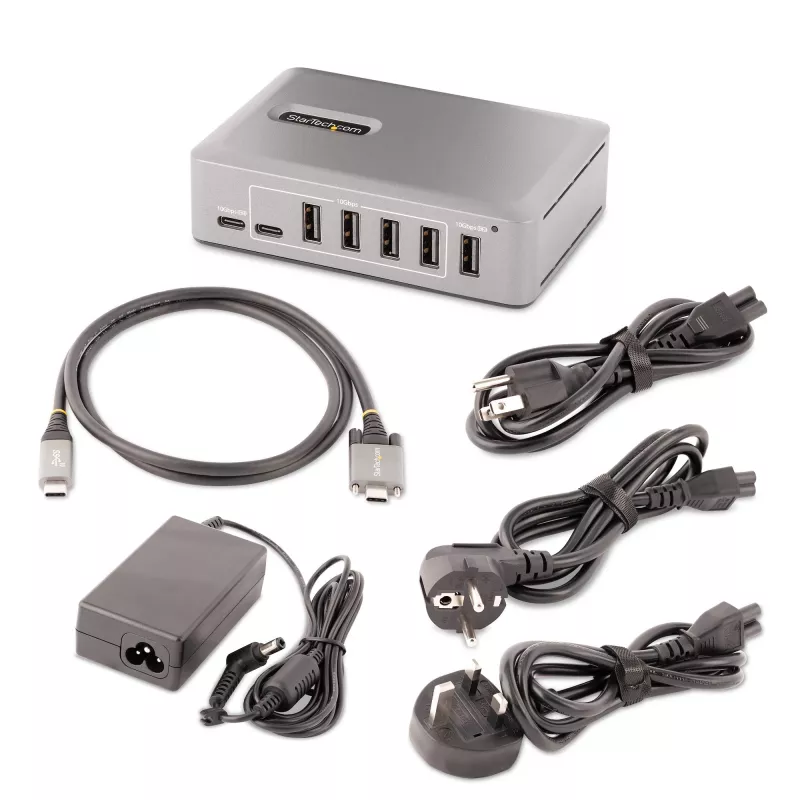 StarTech.com 10 portu USB-C centrmezgls - 8x USB-A/2x USB-C - pašdarbināms ar 65 W barošanas avotu - USB 3.1 10Gbps - galddatora/klēpjdatora USB centrmezgls ar USB-IF sertificētu 3 pēdu bloķēšanas kabeli, USB C centrmezgls