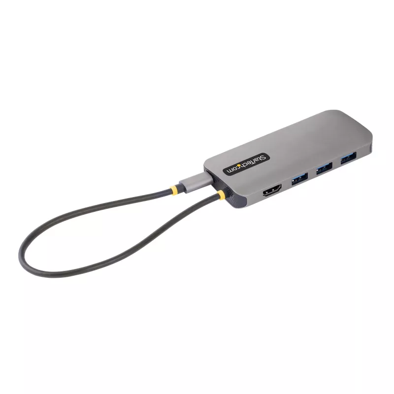 StarTech.com USB C daudzportu adapteris 4K 60Hz HDMI Video, 3 Pt 5Gbps USB-A centrmezgls, 100W USB Power Delivery caurlaide/GbE/SD/MicroSD, 12 collu/30cm kabelis, ceļojumu klēpjdatora dokstacija