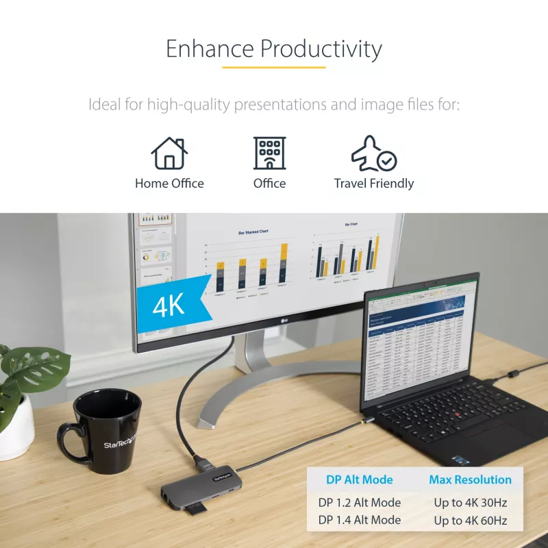 StarTech.com USB C daudzportu adapteris 4K 60Hz HDMI Video, 3 Pt 5Gbps USB-A centrmezgls, 100W USB Power Delivery caurlaide/GbE/SD/MicroSD, 12 collu/30cm kabelis, ceļojumu klēpjdatora dokstacija