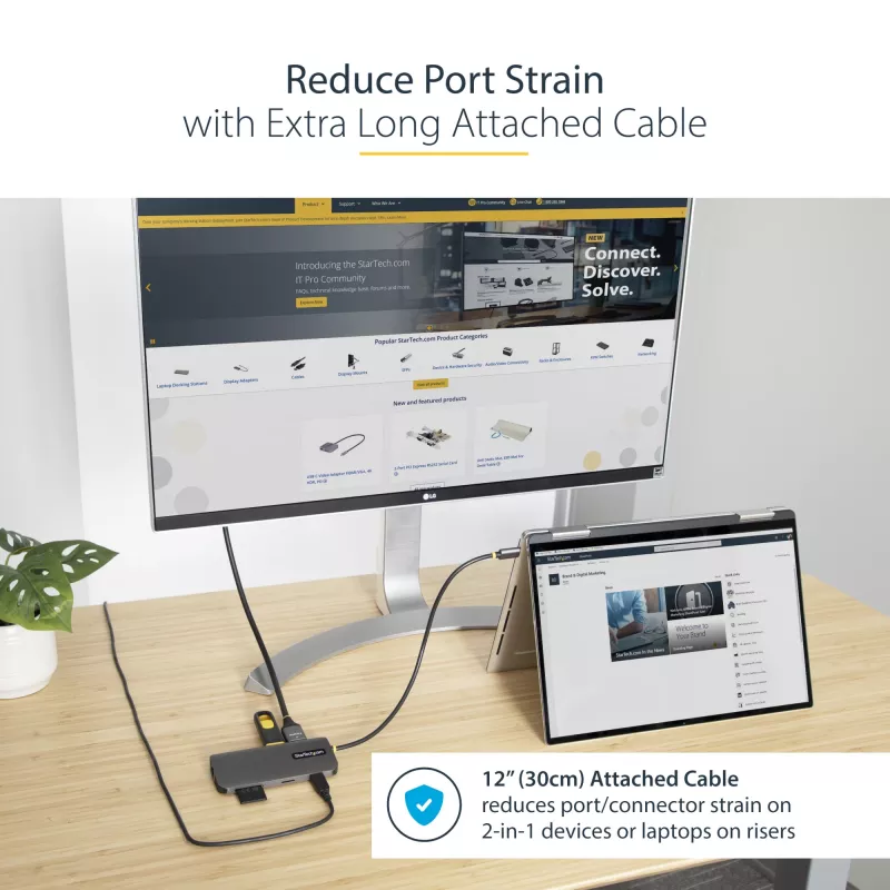 StarTech.com USB C daudzportu adapteris 4K 60Hz HDMI Video, 3 Pt 5Gbps USB-A centrmezgls, 100W USB Power Delivery caurlaide/GbE/SD/MicroSD, 12 collu/30cm kabelis, ceļojumu klēpjdatora dokstacija