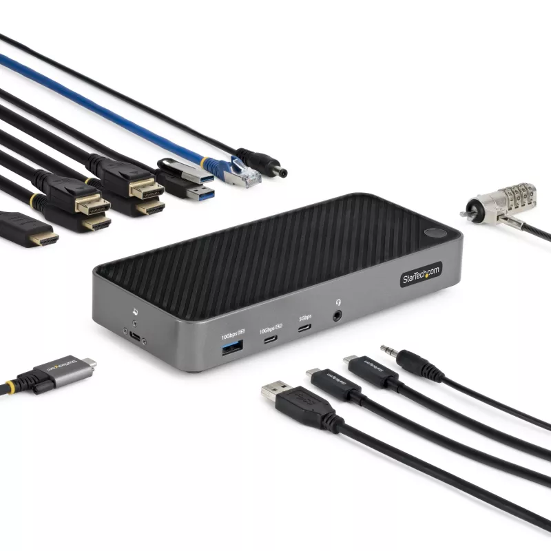 StarTech.com USB-C trīs monitoru dokstacija - HDMI/DP trīskāršs 4k USB-C doks - 5x USB centrmezgls - GbE - 100W PD - Universāla vairāku monitoru dokstacija - saderīga ar Thunderbolt 3/4
