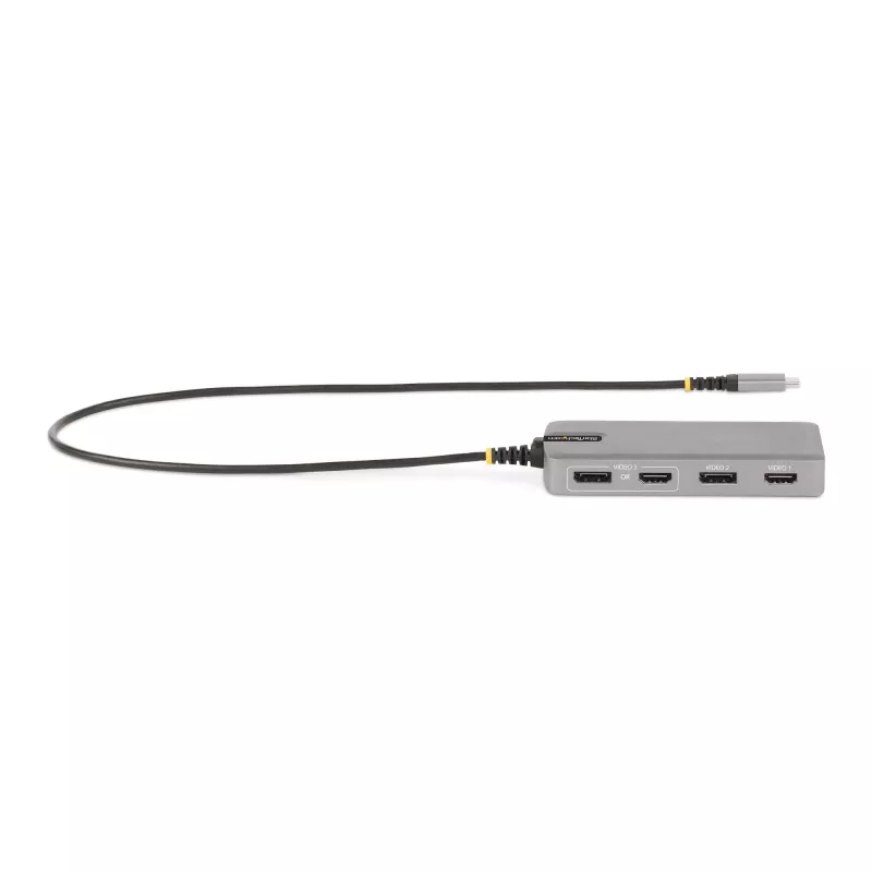 StarTech.com USB-C trīskāršu monitoru vairākportu adapteris, dubultā 4K 60Hz + 4K 30Hz HDMI un DisplayPort, 3 portu USB 10Gbps centrmezgls, 100W PD caurlaide, GbE, ceļojumu dokstacija, Windows un ChromeOS