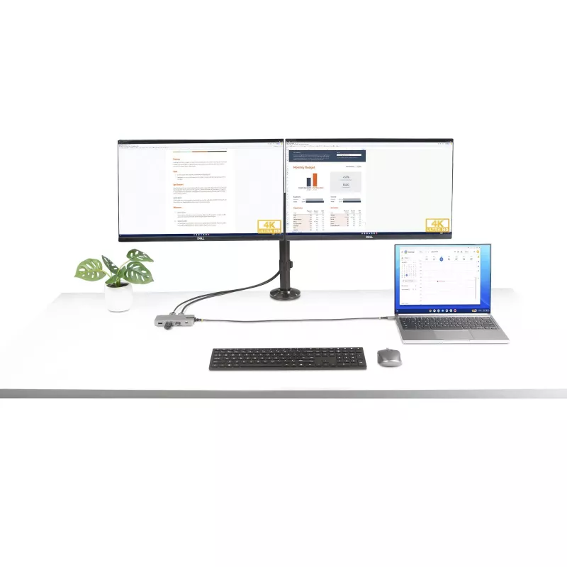 StarTech.com USB-C trīskāršu monitoru vairākportu adapteris, dubultā 4K 60Hz + 4K 30Hz HDMI un DisplayPort, 3 portu USB 10Gbps centrmezgls, 100W PD caurlaide, GbE, ceļojumu dokstacija, Windows un ChromeOS