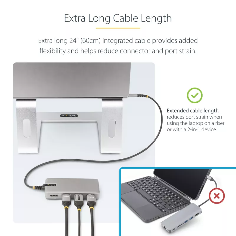 StarTech.com USB-C trīskāršu monitoru vairākportu adapteris, dubultā 4K 60Hz + 4K 30Hz HDMI un DisplayPort, 3 portu USB 10Gbps centrmezgls, 100W PD caurlaide, GbE, ceļojumu dokstacija, Windows un ChromeOS
