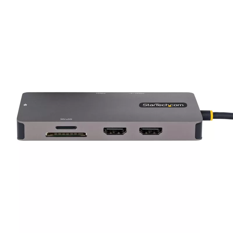 StarTech.com USB C vairāku pieslēgvietu adapteris, divi HDMI video izejas, 4K 60Hz, 2-portu 5Gbps USB-A centrmezgls, 100W Power Delivery caurlaide / GbE / SD / MicroSD, 12 collu / 30 cm kabelis, ceļojumu dokstacija, klēpjdatora pieslēgstacija